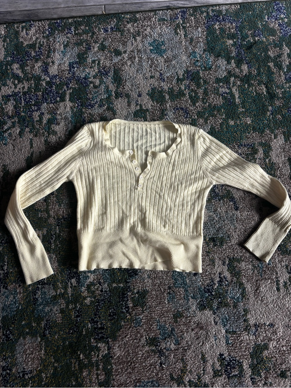 Ribbed Button Henley Crop Top - butter yellow size small